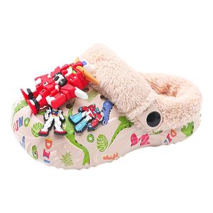 高达变形金刚儿童棉拖鞋男童拖鞋冬加绒保暖防滑室内家居毛绒棉拖