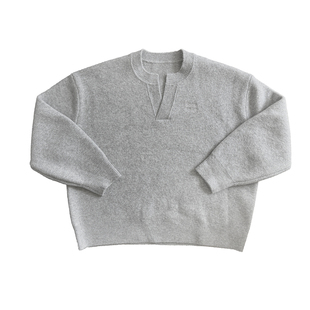 Aurocean 绒感学院V领毛衣 松软浅花灰宽版廓形针织衫