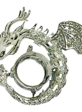 S925银小众轻奢生肖龙吊坠空托