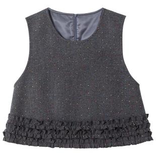 KEIKO 知性风叠穿薄呢背心套装裙女2026春季烫钻马甲外套+半身裙