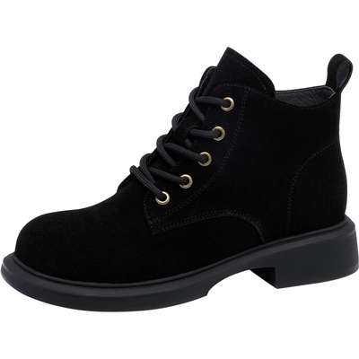 沙驰复古绒面马丁靴女士短靴