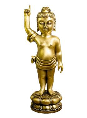 多吉缘太子佛像桌面摆件纯黄铜佛释迦牟尼指浴佛佛铜佛像天指堂地
