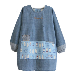 时尚成人罩衣家用厨房防油有袖全身美术生画画烘焙反穿衣长袖围裙