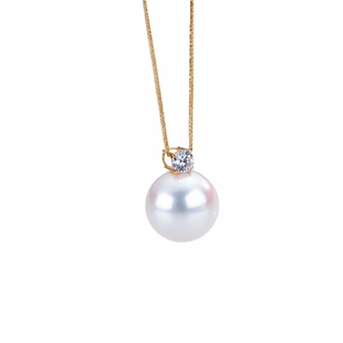 天然珍珠akoya珍珠项链正品18K金吊坠单颗正品戴妃项链极光小灯泡