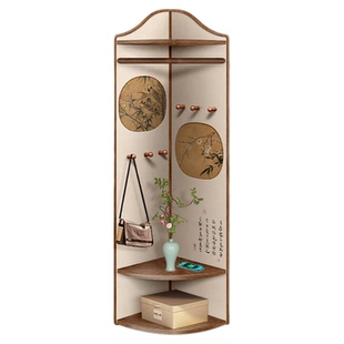 国补宋代美学实木转角挂衣架多功能衣柜卧室落地摆件一体式衣帽架