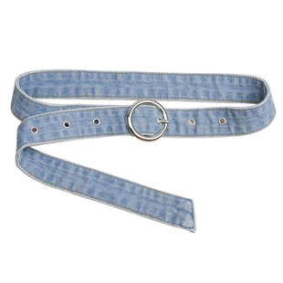 牛仔连衣裙子腰带女圆扣金属针扣连体裤裤腰带可调节气孔深蓝浅蓝