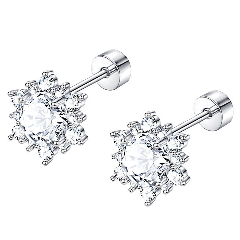 王雨雯医用钛钢爆闪雪花耳钉女睡觉免摘养耳洞钛合金耳环冬季耳饰
