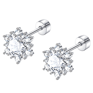 王雨雯医用钛钢爆闪雪花耳钉女睡觉免摘养耳洞钛合金耳环冬季耳饰