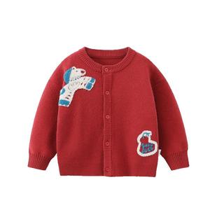 [骏马福裳抗静电起球]齐齐熊宝宝毛衣开衫红色冬款男童外套拜年服
