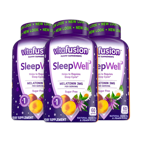 【自营】Vitafusion褪黑素睡眠软糖60粒* 3瓶O蔗糖倒时差安睡糖