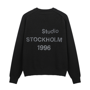 AC风格简约字母印花LOGO针织衫小众高街潮牌男女宽松休闲圆领毛衣