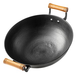 龟纹铁锅家用无涂层老式双耳陆川生铁铸铁锅炒菜锅不粘炒锅免开锅