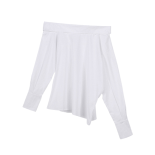 DeesseSicile 高级智感优雅气质白色高支棉一字领露肩衬衫上衣女