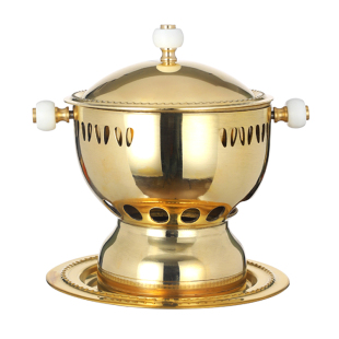 小火锅铜锅海鲜姿造一人一位金色加厚铜锅中式海鲜自助火锅酒精炉