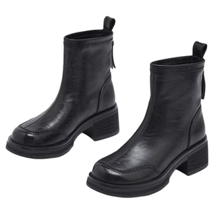 exull/依思Q2025秋季新款短靴女厚底增高英伦风马丁靴粗跟瘦瘦靴