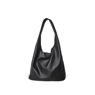 黑域头层牛皮托特包高级感真皮单肩背包软皮大容量包包极简通勤包