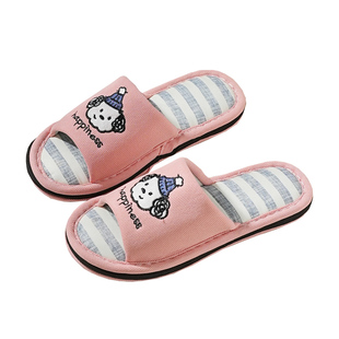 新款布艺居家可爱男女情侣三层布底加厚静音韩版家居室内地板拖鞋