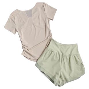 运动套装女透气跑步短裤T恤健身服速干衣裤普拉提瑜伽服上衣短袖