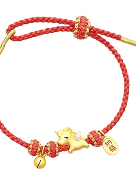 原创招财萌马红绳手链女纯银生肖马年本命年古法金飞翔独角兽手绳