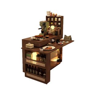 形影家具吧台柜旋转岛台餐桌一体餐边柜中古风客厅沙发边隔断柜