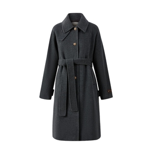 【绵羊毛＋山羊绒】Eland衣恋毛呢外套女双面呢立领浴袍式大衣冬