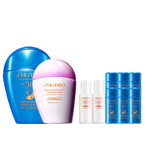 【官方正品】资生堂蓝粉胖子防晒霜组合套装防晒乳抗光老水润
