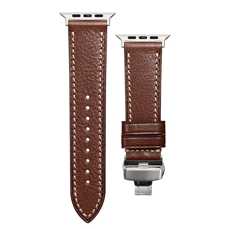 适用iWatch12超软真皮Apple Watch Ultra4苹果手表带配原装连接器