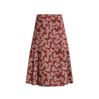 COINROVA红色花卉印花a字百褶半身裙长裙又a又飒2025秋季高端精致