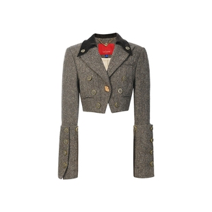 【Angelababy同款】lefame拉飞姆秋季撞色截短西装外套