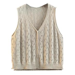 森系复古无袖背心马甲2026春季新款文艺镂空针织上衣女开衫马夹潮