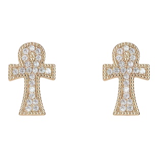满钻安卡十字架耳环耳扣通勤爆闪耳饰耳钉女