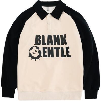BlankGentle黑白撞色经典款翻领插肩袖卫衣大码男生休闲百搭宽松