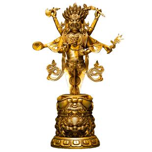 欧斯特六臂玛哈嘎拉铜像 手工錾刻尼泊尔工艺铜鎏金雕花客厅摆件