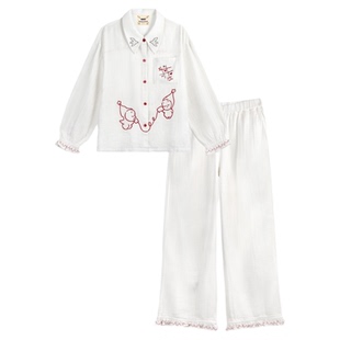 tbh野兽派家居星星人全棉双层纱刺绣家居服长款套装可外穿睡衣女