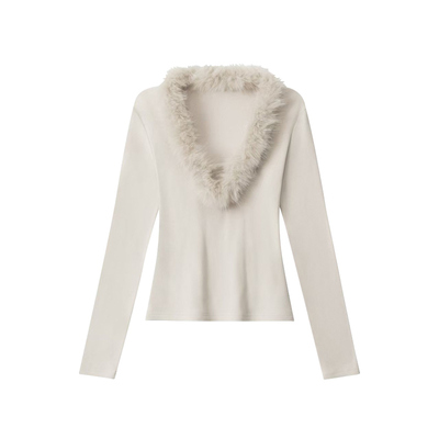 F383美式复古高级感毛毛V领长袖