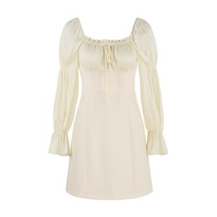 韩语琳法式连衣裙女2025新款冬季气质收腰显瘦高级感长袖方领裙子