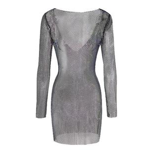 可辣Cute and Spicy闪钻透视迷你连衣裙V背辣妹性感透视紧身裙