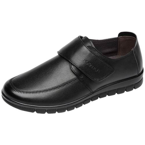 奥康女鞋2025秋季新款休闲真皮舒适软底单鞋女平底魔术贴妈妈皮鞋