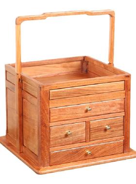 独板提篮四抽屉柜子红木缅甸花梨