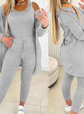 A 36763 Women's knit three piece set 女士针织长袖三件套