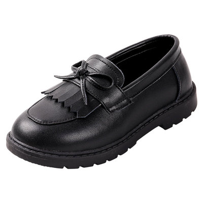 黑色秋季新款软底百搭风女童皮鞋