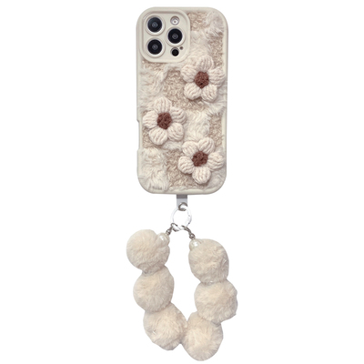 ins毛绒花朵手链防摔手机壳