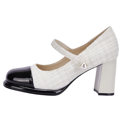 达芙妮拼色玛丽珍鞋女法式高跟鞋