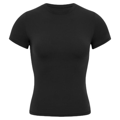 Oneup塑形裸感弹力修身短袖女春夏季运动休闲短款瑜伽黑色正肩T恤