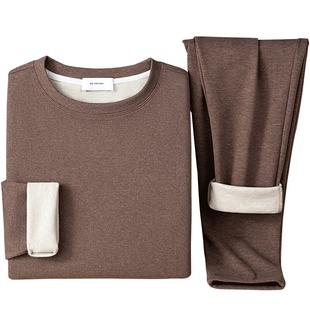 含羊毛蚕丝混纺保暖秋衣秋裤男内搭套装秋冬加厚双面绒圆领打底衫