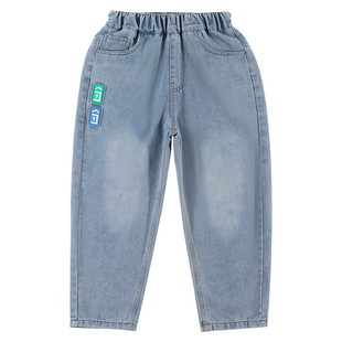 男童牛仔裤秋冬款2025新款儿童装直筒宽松裤中大童长裤男孩加绒帅