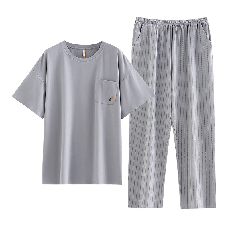 【莱卡棉】睡衣男士夏季纯棉短袖长裤家居服男款夏天夏款薄款套装