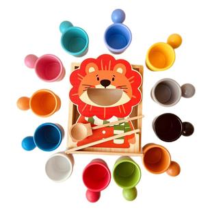 喂食小动物吃东西玩幼儿益智颜色分类配对认知早教勺子球儿童玩具