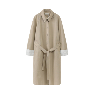 西町村屋蕾丝拼接风衣外套2026春新款休闲舒适时尚上衣XABA10053