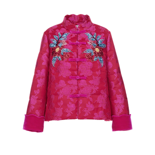 花木深新中式棉服外套手工立体珠绣棉袄女新款提花轻国风刺绣棉衣